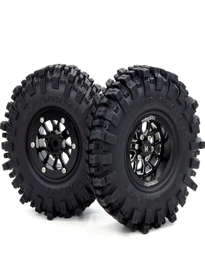 hobbysoul عجلات وإطارات HOBBYSOUL 1.9 Beadlock بارتفاع 120 مم، إطارات وعجلات Mud Slingers T8 مقاس 1.9 بوصة - إزاحة سالبة 10.5 مم لترقيات سيارات التحكم عن بعد 1/10 SCX10 TRX4 Gen8، (عبوة من 4 قطع، HS701501) - Image 4